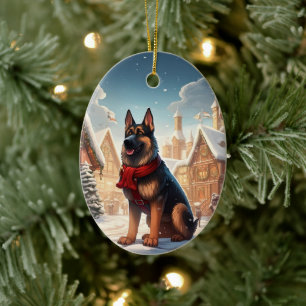 German Shepherd Christmas Pet Ornament, Dog Lover Ceramic Ornament