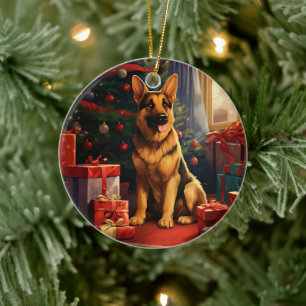 German Shepherd Christmas Pet Ornament, Dog Lover Ceramic Ornament