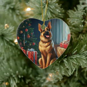 German Shepherd Christmas Pet Ornament, Dog Lover Ceramic Ornament