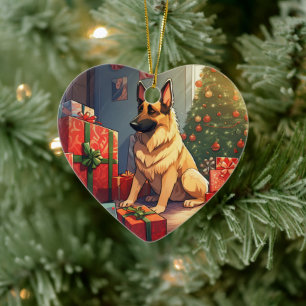 German Shepherd Christmas Pet Ornament, Dog Lover Ceramic Ornament