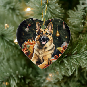 German Shepherd Christmas Pet Ornament, Dog Lover Ceramic Ornament