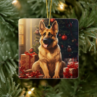 German Shepherd Christmas Pet Ornament, Dog Lover Ceramic Ornament