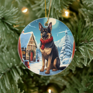 German Shepherd Christmas Pet Ornament, Dog Lover Ceramic Ornament