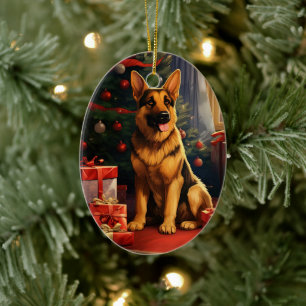 German Shepherd Christmas Pet Ornament, Dog Lover Ceramic Ornament