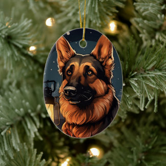 German Shepherd Christmas Pet Ornament, Dog Lover Ceramic Ornament