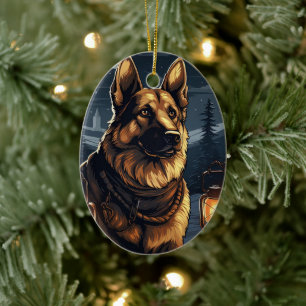 German Shepherd Christmas Pet Ornament, Dog Lover Ceramic Ornament