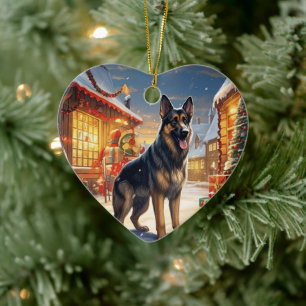 German Shepherd Christmas Pet Ornament, Dog Lover Ceramic Ornament