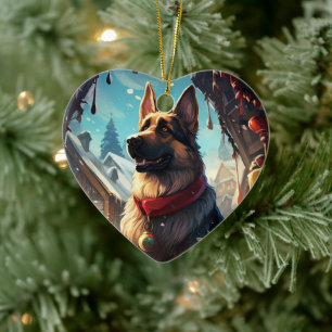 German Shepherd Christmas Pet Ornament, Dog Lover Ceramic Ornament