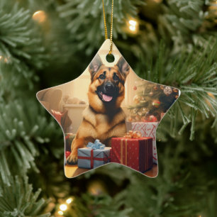 German Shepherd Christmas Pet Ornament, Dog Lover Ceramic Ornament