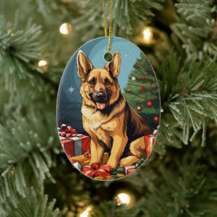 German Shepherd Christmas Pet Ornament, Dog Lover Ceramic Ornament