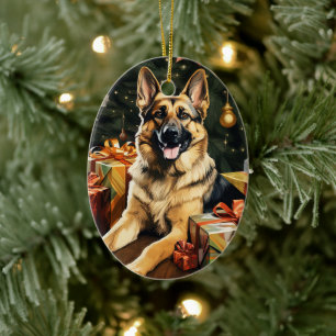 German Shepherd Christmas Pet Ornament, Dog Lover Ceramic Ornament