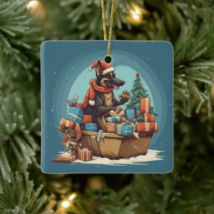 German Shepherd Christmas Pet Ornament, Dog Lover Ceramic Ornament