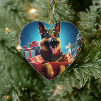 German Shepherd Christmas Pet Ornament, Dog Lover Ceramic Ornament