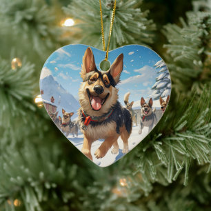 German Shepherd Christmas Pet Ornament, Dog Lover Ceramic Ornament