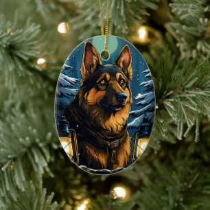 German Shepherd Christmas Pet Ornament, Dog Lover Ceramic Ornament