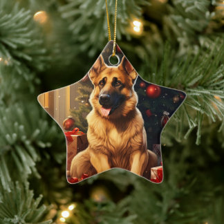German Shepherd Christmas Pet Ornament, Dog Lover Ceramic Ornament
