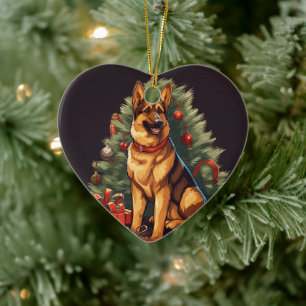 German Shepherd Christmas Pet Ornament, Dog Lover Ceramic Ornament