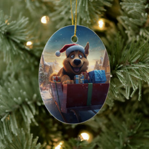 German Shepherd Christmas Pet Ornament, Dog Lover Ceramic Ornament