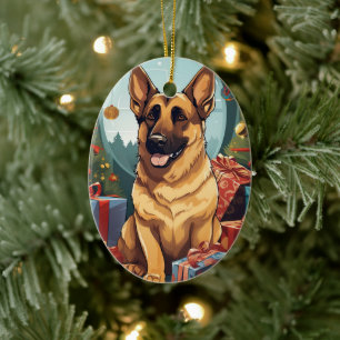 German Shepherd Christmas Pet Ornament, Dog Lover Ceramic Ornament