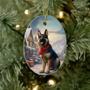 German Shepherd Christmas Pet Ornament, Dog Lover Ceramic Ornament