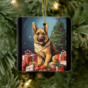 German Shepherd Christmas Pet Ornament, Dog Lover  Ceramic Ornament