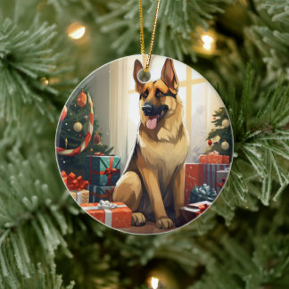 German Shepherd Christmas Pet Ornament, Dog Lover  Ceramic Ornament
