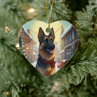 German Shepherd Christmas Pet Ornament, Dog Lover Ceramic Ornament