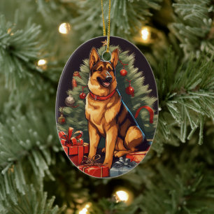 German Shepherd Christmas Pet Ornament, Dog Lover Ceramic Ornament