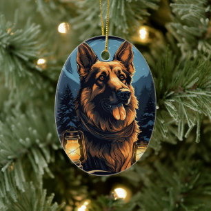 German Shepherd Christmas Pet Ornament, Dog Lover Ceramic Ornament