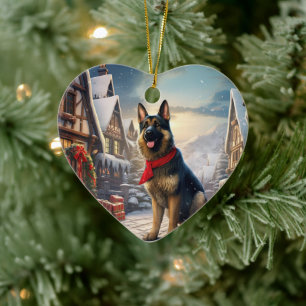 German Shepherd Christmas Pet Ornament, Dog Lover Ceramic Ornament