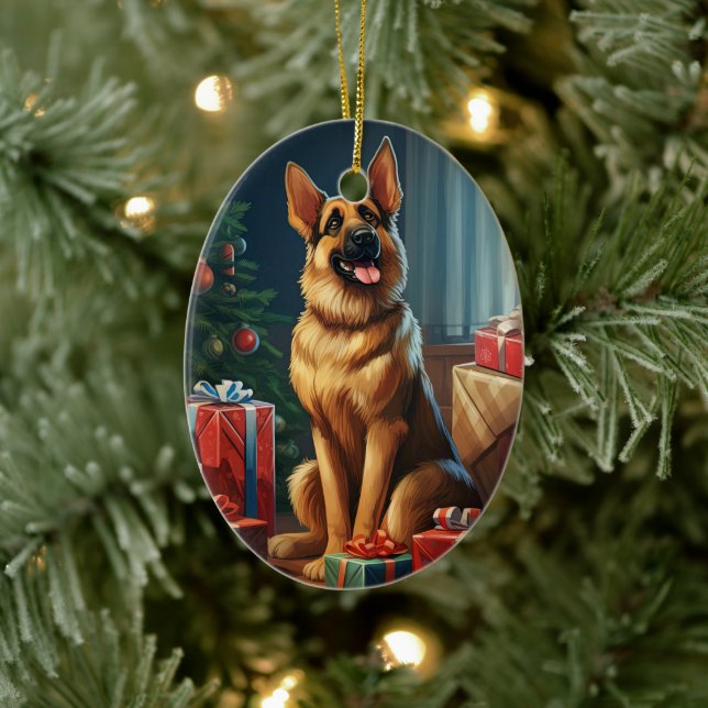 German Shepherd Christmas Pet Ornament, Dog Lover  Ceramic Ornament (Tree)