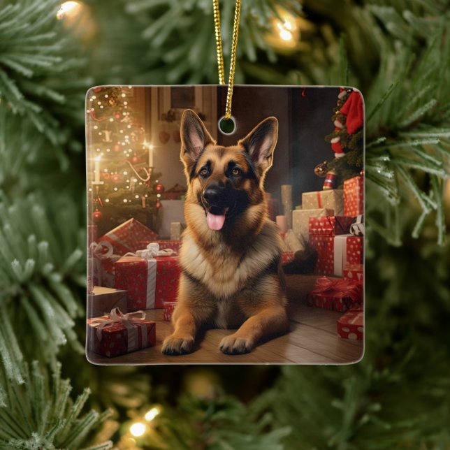 German Shepherd Christmas Pet Ornament, Dog Lover  Ceramic Ornament (Tree)