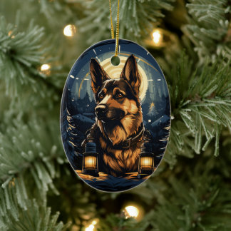 German Shepherd Christmas Pet Ornament, Dog Lover  Ceramic Ornament