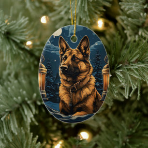 German Shepherd Christmas Pet Ornament, Dog Lover Ceramic Ornament
