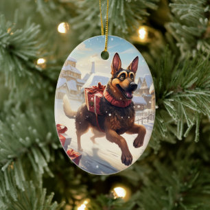 German Shepherd Christmas Pet Ornament, Dog Lover Ceramic Ornament