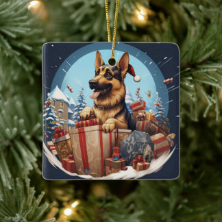 German Shepherd Christmas Pet Ornament, Dog Lover Ceramic Ornament