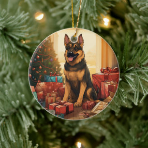 German Shepherd Christmas Pet Ornament, Dog Lover  Ceramic Ornament
