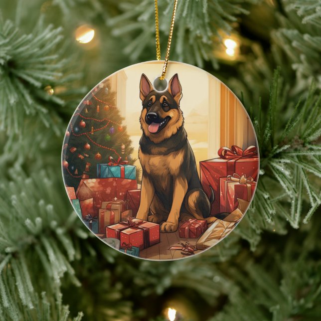 German Shepherd Christmas Pet Ornament, Dog Lover  Ceramic Ornament (Tree)
