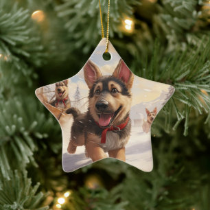German Shepherd Christmas Pet Ornament, Dog Lover Ceramic Ornament