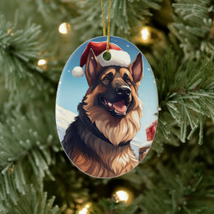 German Shepherd Christmas Pet Ornament, Dog Lover Ceramic Ornament