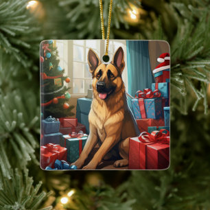 German Shepherd Christmas Pet Ornament, Dog Lover Ceramic Ornament