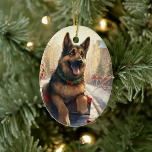 German Shepherd Christmas Pet Ornament, Dog Lover Ceramic Ornament