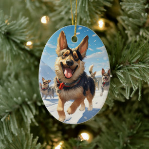 German Shepherd Christmas Pet Ornament, Dog Lover Ceramic Ornament