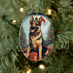 German Shepherd Christmas Pet Ornament, Dog Lover Ceramic Ornament