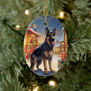 German Shepherd Christmas Pet Ornament, Dog Lover Ceramic Ornament