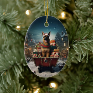German Shepherd Christmas Pet Ornament, Dog Lover Ceramic Ornament