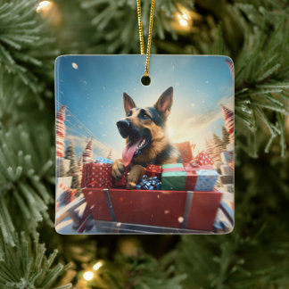 German Shepherd Christmas Pet Ornament, Dog Lover Ceramic Ornament