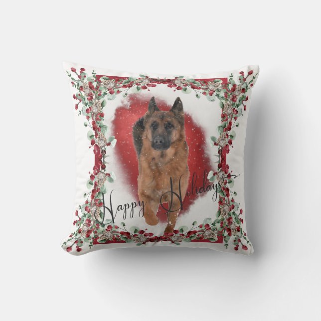 German Shepherd Christmas Photo in the Snow Cushion (Front)