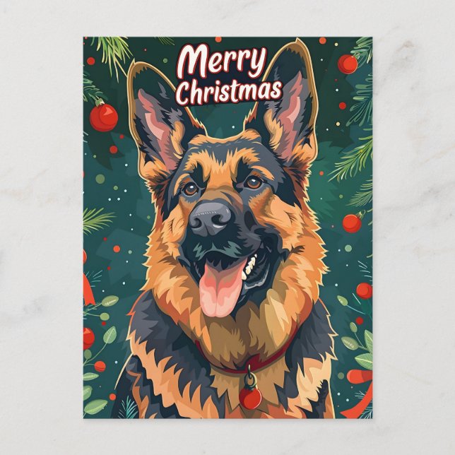 German Shepherd Christmas Postcard (Front)