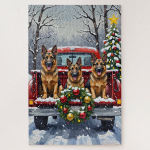 German Shepherd Christmas Red Truck Holiday Jigsaw Puzzle